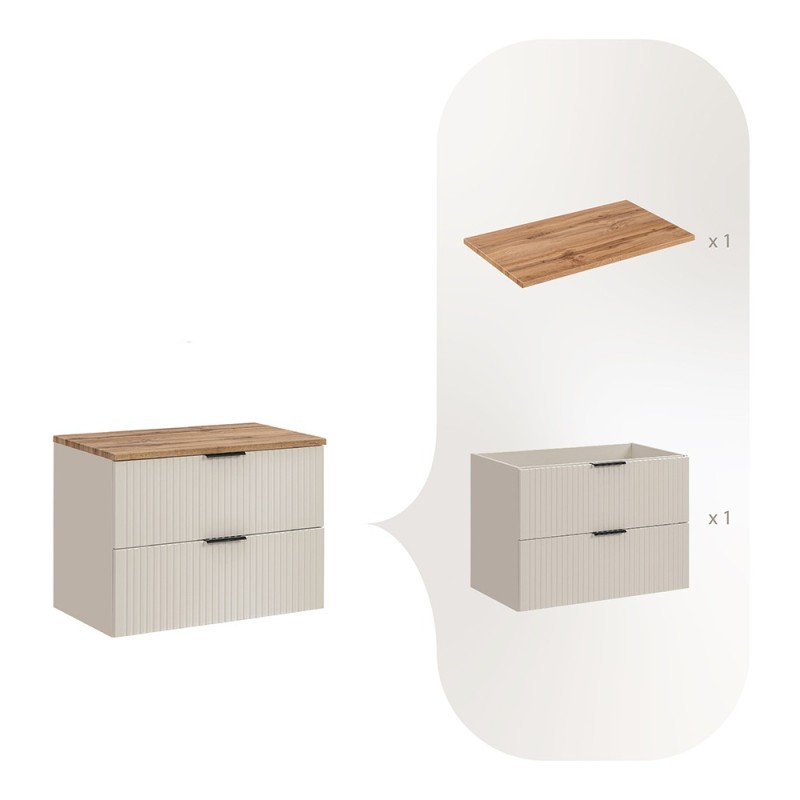 Set de mobilier de baie Adel Cashmere, MDF, PAL melaminat, blat stejar wotan, L.80 cm, SET-ADC B WOTAN 80CM