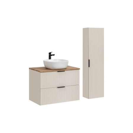 Set de mobilier de baie Adel Cashmere, MDF, PAL melaminat, blat stejar wotan, lavoar Smile 40, dulap înalt H.140 cm, SET-ADC B WOTAN 80CM SMILE 40 HIGH CABINET