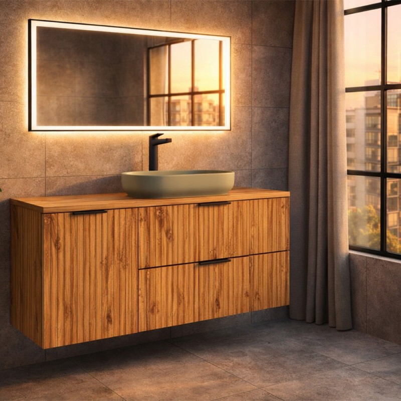 Set mobilier baie Adel Oak, MDF, PAL melaminat, blat stejar wotan, L.120 cm, SET-ADO B 120CM LB