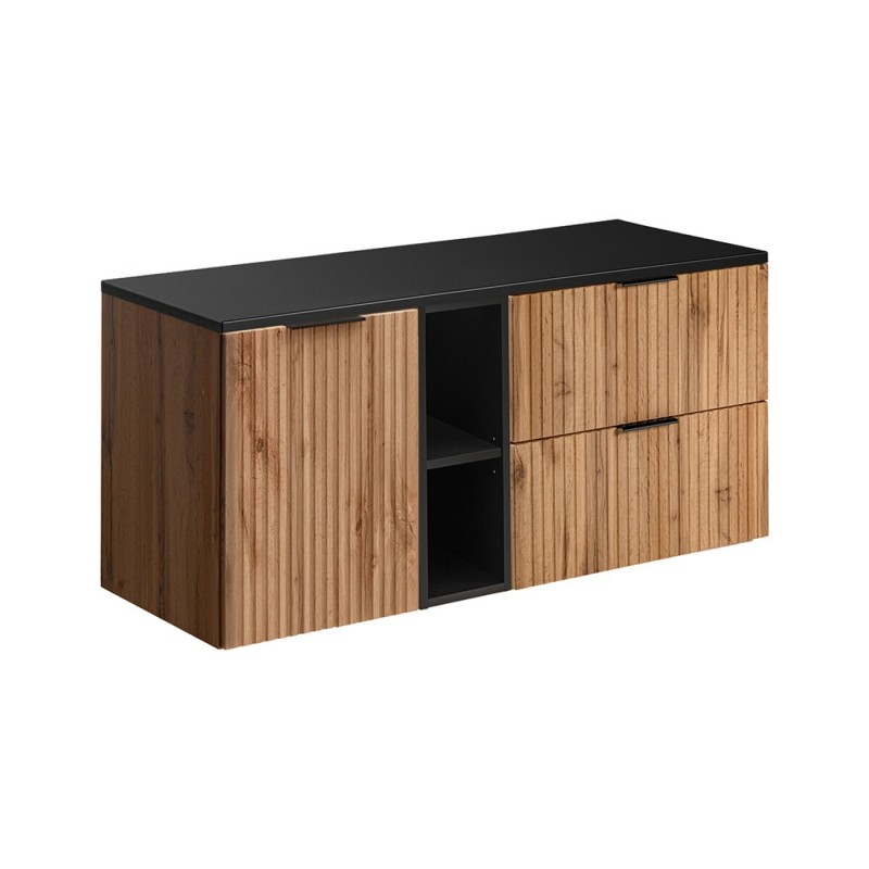 Set mobilier baie Adel Oak, MDF, PAL melaminat, blat negru mat, L.120 cm, SET-ADO B BLACK 120CM LB