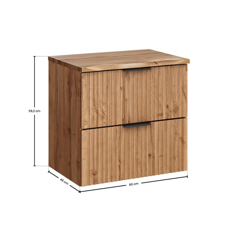 Set mobilier baie Adel Oak, MDF, PAL melaminat, blat natural wotan, L.60 cm, SET-ADO B NAT WOTAN 60CM