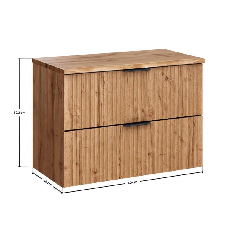 Set mobilier baie Adel Oak, MDF, PAL melaminat, blat natural wotan, L.80 cm, SET-ADO B NAT WOTAN 80CM
