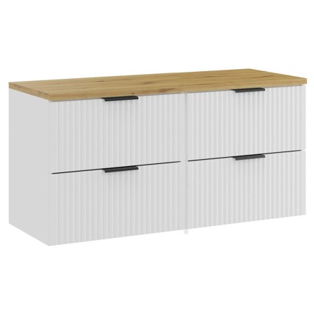 Set mobilier baie Adel White, MDF, PAL melaminat, blat stejar artizanal, L.120 cm, SET-ADW B ARTISAN 120CM