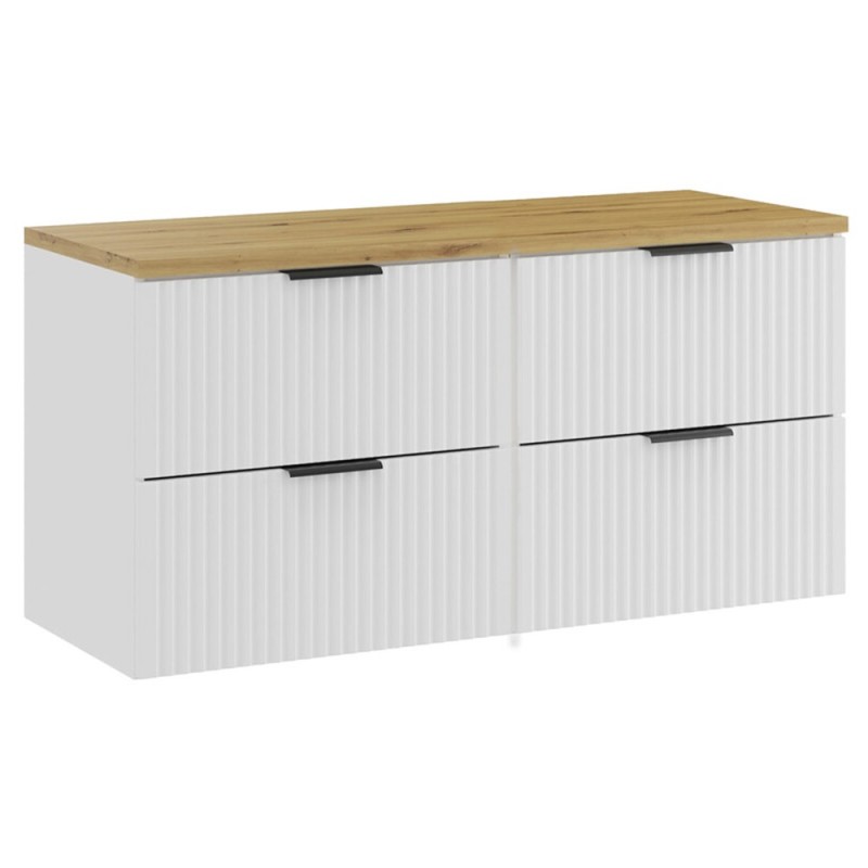 Set mobilier baie Adel White, MDF, PAL melaminat, blat stejar artizanal, L.120 cm, SET-ADW B ARTISAN 120CM