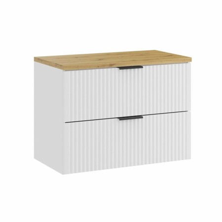 Set mobilier baie Adel White, MDF, PAL melaminat, alb mat, blat stejar artizanal, L.80 cm, SET-ADW B ARTISAN 80CM