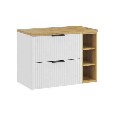 Set mobilier baie Adel White, MDF, PAL melaminat, alb mat, blat stejar artizanal, L.80 cm, SET-ADW B ARTISAN 80CM LR