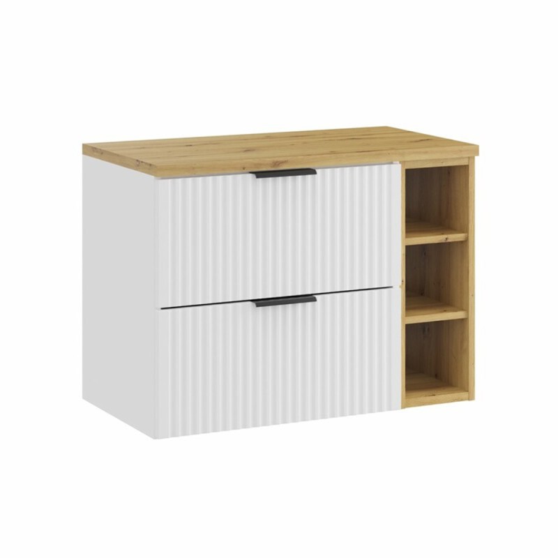 Set mobilier baie Adel White, MDF, PAL melaminat, alb mat, blat stejar artizanal, L.80 cm, SET-ADW B ARTISAN 80CM LR