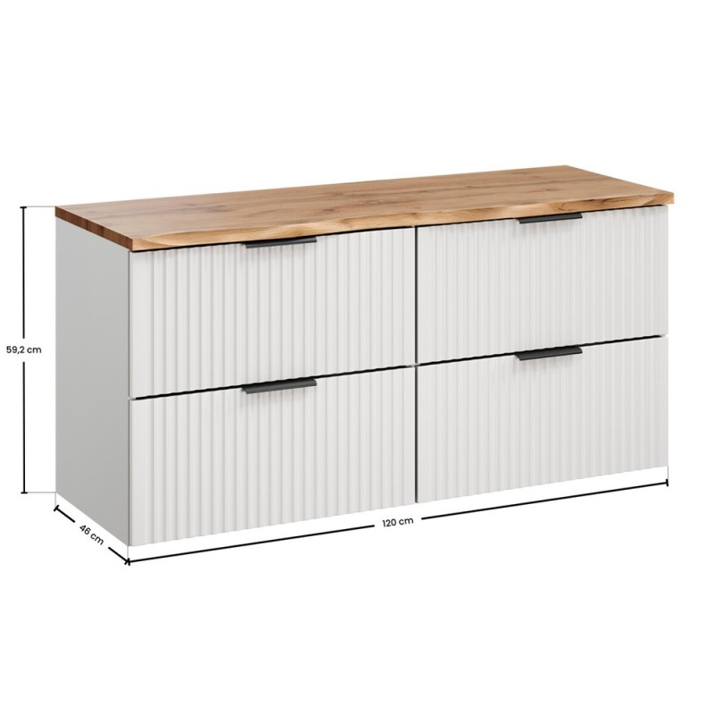 Set mobilier baie Adel White, MDF, PAL melaminat, alb mat, blat natural wotan, L.120 cm, SET-ADW B NAT WOTAN 120CM