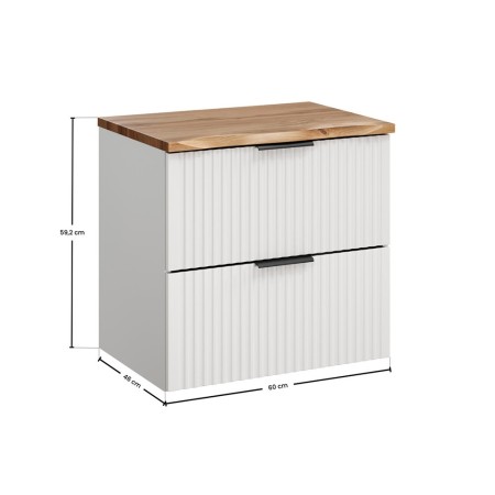 Set mobilier baie Adel White, MDF, PAL melaminat, alb mat, blat natural wotan, L.60 cm, SET-ADW B NAT WOTAN 60CM