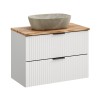 Set mobilier baie Adel White, MDF, PAL melaminat, alb mat, blat natural wotan, L.80 cm, lavoar Anna ceramica, SET-ADW B NAT WOTAN 80CM UN ANNA