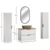 Set mobilier baie Adel White, MDF, PAL melaminat, blat natural wotan, lavoar Anna gri, L.80 cm, dulapuri inalte H.140 cm si oglinda LED, SET-ADW B NAT WOTAN 80CM UN ANNA HC