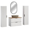 Set mobilier baie Adel White, MDF, PAL melaminat, blat natural wotan, lavoar Anna gri, L.80 cm, dulapuri inalte H.140 cm si oglinda LED, SET-ADW B NAT WOTAN 80CM UN ANNA HC