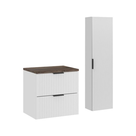 Set de mobilier de baie Adel White, MDF, Pal melaminat, blat stejar vintage, L.60 cm, dulap înalt H.140 cm, SET-ADW B VINTAGE 60CM HC