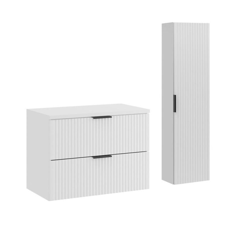 Set de mobilier de baie Adel White, MDF, Pal melaminat, blat alb mat, L.80 cm, dulap înalt H.140 cm, SET-ADW B WHITE 80CM HC