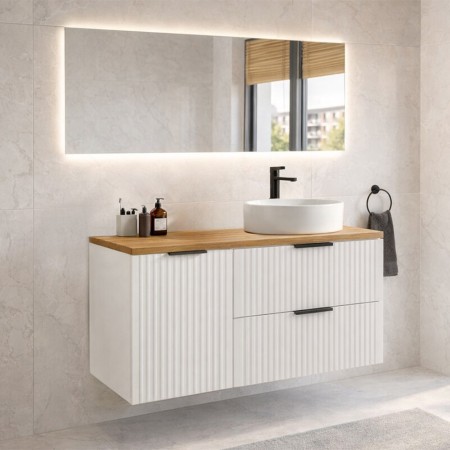 Set mobilier baie Adel White, MDF, PAL melaminat, alb mat, blat stejar wotan, L.100 cm, SET-ADW B WOTAN 100CM LB