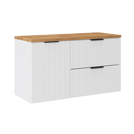 Set mobilier baie Adel White, MDF, PAL melaminat, alb mat, blat stejar wotan, L.100 cm, SET-ADW B WOTAN 100CM LB