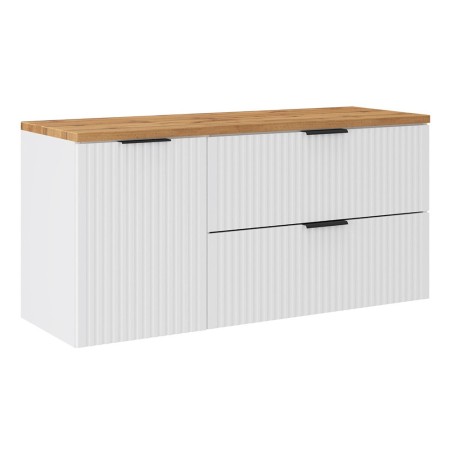 Set mobilier baie Adel White, MDF, PAL melaminat, alb mat, blat stejar wotan, L.120 cm, SET-ADW B WOTAN 120CM LB