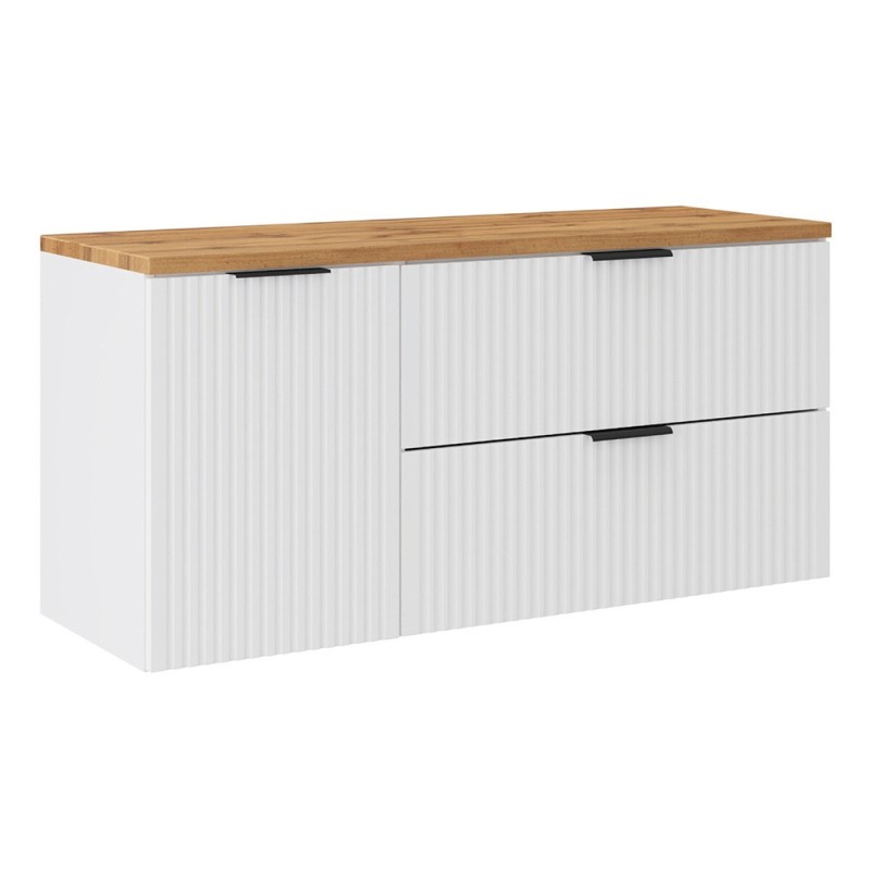 Set mobilier baie Adel White, MDF, PAL melaminat, alb mat, blat stejar wotan, L.120 cm, SET-ADW B WOTAN 120CM LB