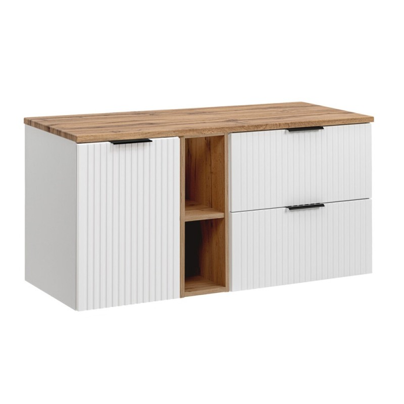 Set mobilier baie Adel White, MDF, PAL melaminat, blat stejar wotan, L.140 cm, SET-ADW B WOTAN 140CM LB