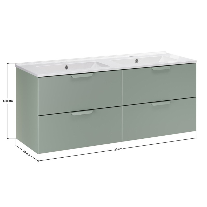 Set mobilier baie Aster Green, MDF, PAL melaminat, verde mat, lavoar Lava ceramica, L.120 cm, SET-ASG 120CM LAVA