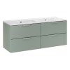 Set mobilier baie Aster Green, MDF, PAL melaminat, verde mat, lavoar Lava ceramica, L.120 cm, SET-ASG 120CM LAVA