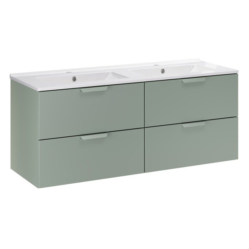 Set mobilier baie Aster Green, MDF, PAL melaminat, verde mat, lavoar Lava ceramica, L.120 cm, SET-ASG 120CM LAVA