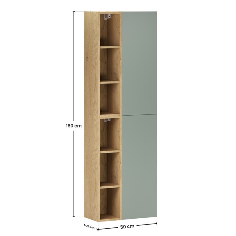 Set de mobilier cu semicoloana si set de rafturi Aster Green, MDF, PAL melaminat, verde mat, H.160 cm, SET-ASG 2SP 2UR