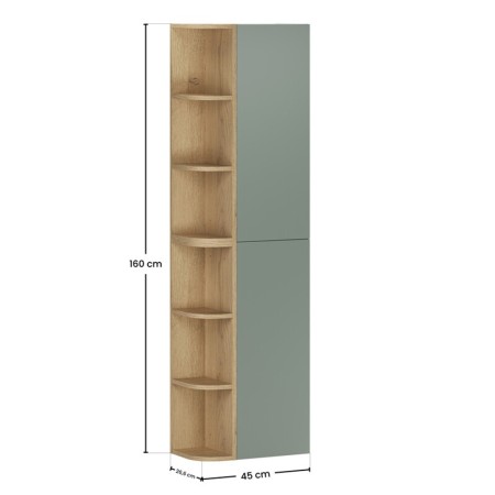 Set de mobilier cu semicoloana si set de rafturi Aster Green, MDF, PAL melaminat, verde mat, H.160 cm, SET-ASG 2SP 2URSM