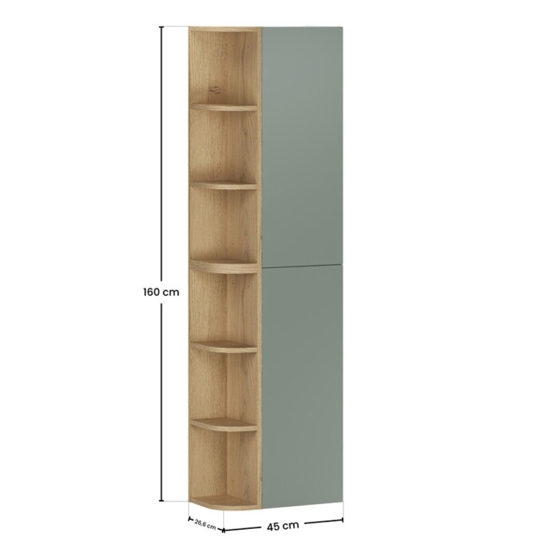Set de mobilier cu semicoloana si set de rafturi Aster Green, MDF, PAL melaminat, verde mat, H.160 cm, SET-ASG 2SP 2URSM