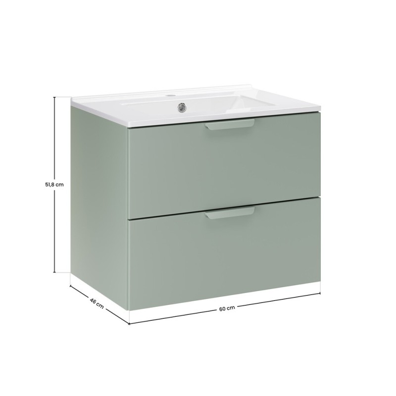 Set mobilier baie Aster Green, MDF, PAL melaminat, verde mat, lavoar Lava, L.60 cm, SET-ASG 60CM LAVA