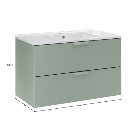 Set mobilier baie Aster Green, MDF, PAL melaminat, verde mat, lavoar Lava, L.80 cm, SET-ASG 80CM LAVA