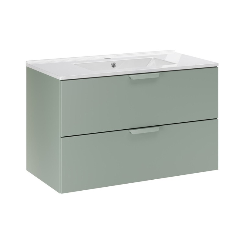 Set mobilier baie Aster Green, MDF, PAL melaminat, verde mat, lavoar Lava, L.80 cm, SET-ASG 80CM LAVA