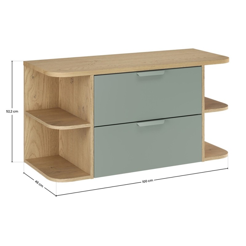 Set mobilier baie Aster Green, MDF, PAL melaminat, verde mat, blat stejar cremona, L.100 cm, SET-ASG B CREMONA 100CM LRSM