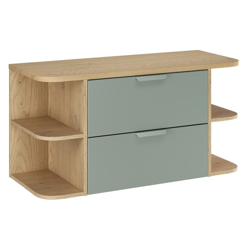 Set mobilier baie Aster Green, MDF, PAL melaminat, verde mat, blat stejar cremona, L.100 cm, SET-ASG B CREMONA 100CM LRSM