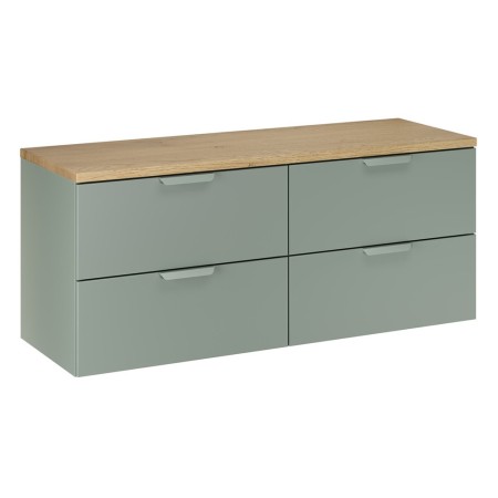 Set mobilier baie Aster Green, MDF, PAL melaminat, verde mat, blat stejar cremona, L.120 cm, SET-ASG B CREMONA 120CM