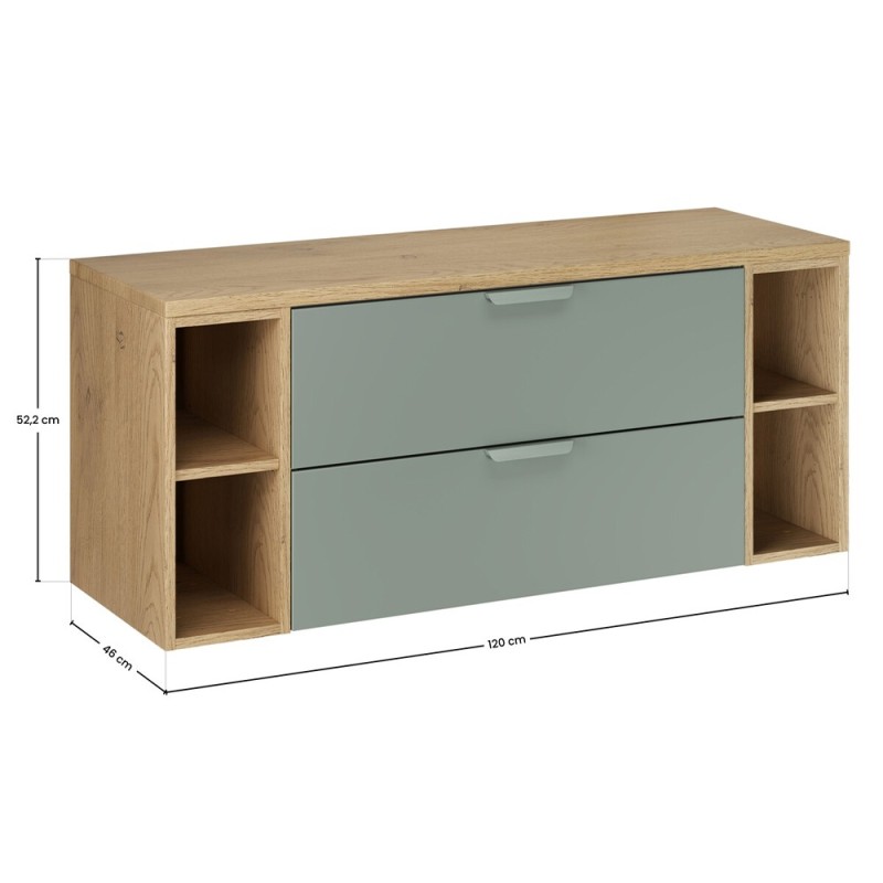 Set mobilier baie Aster Green, MDF, PAL melaminat, verde mat, blat stejar cremona, L.120 cm, SET-ASG B CREMONA 120CM LR