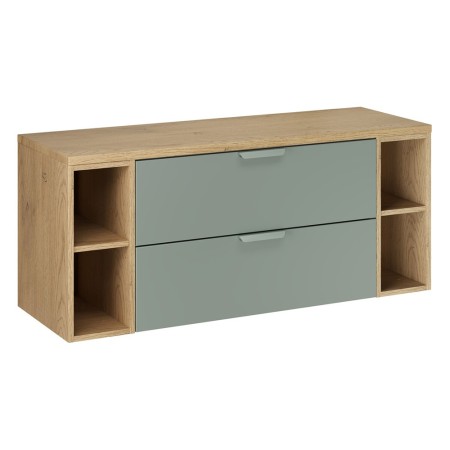 Set mobilier baie Aster Green, MDF, PAL melaminat, verde mat, blat stejar cremona, L.120 cm, SET-ASG B CREMONA 120CM LR
