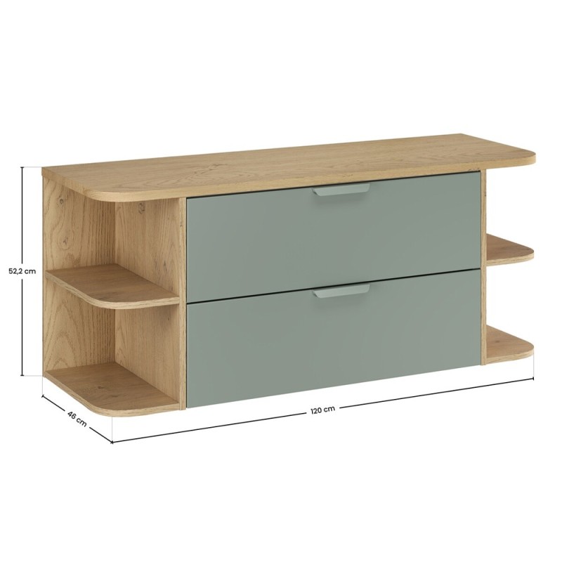 Set mobilier baie Aster Green, MDF, PAL melaminat, verde mat, blat stejar cremona, L.120 cm, SET-ASG B CREMONA 120CM LRSM
