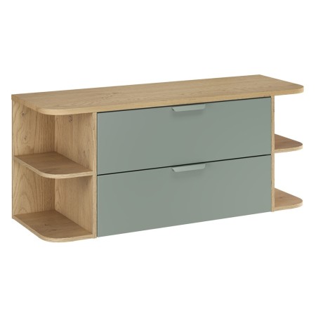 Set mobilier baie Aster Green, MDF, PAL melaminat, verde mat, blat stejar cremona, L.120 cm, SET-ASG B CREMONA 120CM LRSM