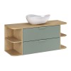 Set mobilier baie Aster Green, MDF, PAL melaminat, verde mat, blat stejar cremona, lavoar Cloud, L.120 cm, SET-ASG B CREMONA 120CM LRSM UN CLOUD