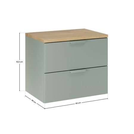 Set mobilier baie Aster Green, MDF, PAL melaminat, verde mat, blat stejar cremona, L.60 cm, SET-ASG B CREMONA 60CM