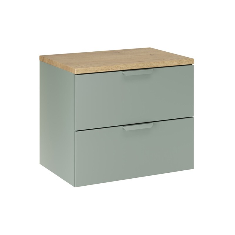 Set mobilier baie Aster Green, MDF, PAL melaminat, verde mat, blat stejar cremona, L.60 cm, SET-ASG B CREMONA 60CM