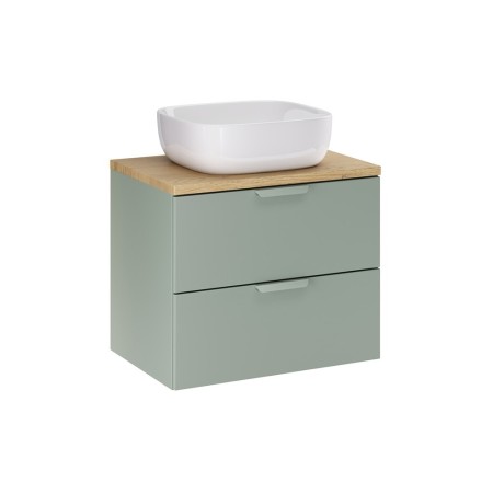 Set mobilier baie Aster Green, MDF, PAL melaminat, verde mat, blat stejar cremona, lavoar Smile 40, L.60 cm, SET-ASG B CREMONA 60CM UN SMILE