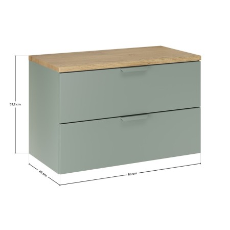 Set mobilier baie Aster Green, MDF, PAL melaminat, verde mat, blat stejar cremona, L.80 cm, SET-ASG B CREMONA 80CM