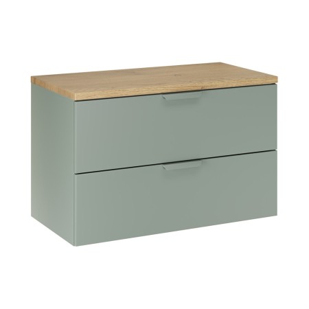 Set mobilier baie Aster Green, MDF, PAL melaminat, verde mat, blat stejar cremona, L.80 cm, SET-ASG B CREMONA 80CM