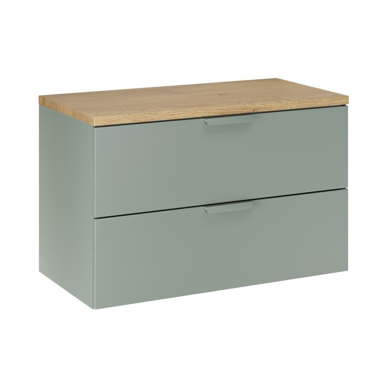 Set mobilier baie Aster Green, MDF, PAL melaminat, verde mat, blat stejar cremona, L.80 cm, SET-ASG B CREMONA 80CM