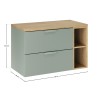 Set mobilier baie Aster Green, MDF, PAL melaminat, verde mat, blat stejar cremona, L.80 cm, SET-ASG B CREMONA 80CM LR