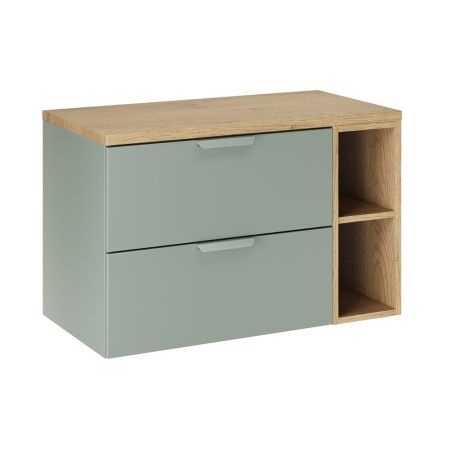 Set mobilier baie Aster Green, MDF, PAL melaminat, verde mat, blat stejar cremona, L.80 cm, SET-ASG B CREMONA 80CM LR