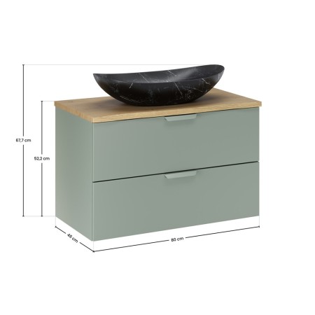 Set mobilier baie Aster Green, MDF, PAL melaminat, verde mat, blat stejar cremona, lavoar Lena, L.80 cm, SET-ASG B CREMONA 80CM UN LENA