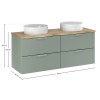 Set mobilier baie Aster Green, MDF, PAL melaminat, verde mat, blat stejar cremona, L.120 cm, lavoare Beyond ceramica, SET-ASG B NAT CREMONA 120CM UN BEYOND